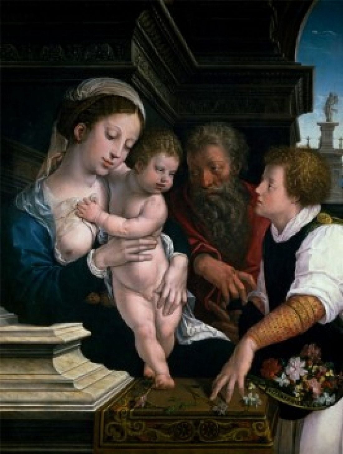 The Holy Family by Bernaert van Orley (Circa 1491-1541)  oil on wood  1521  France  Paris  Musee du Louvre Canvas Art - Bernaert van Orley (24 x 36)