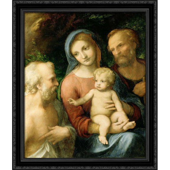 The Holy Family with Saint Jerome 28x34 Large Black Ornate Wood Framed Canvas Art by Correggio