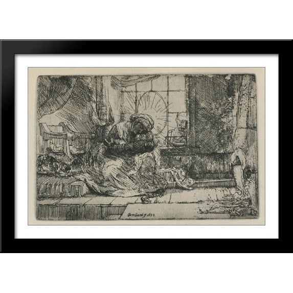The Holy Family with a cat 40x28 Large Black Wood Framed Print Art by Rembrandt