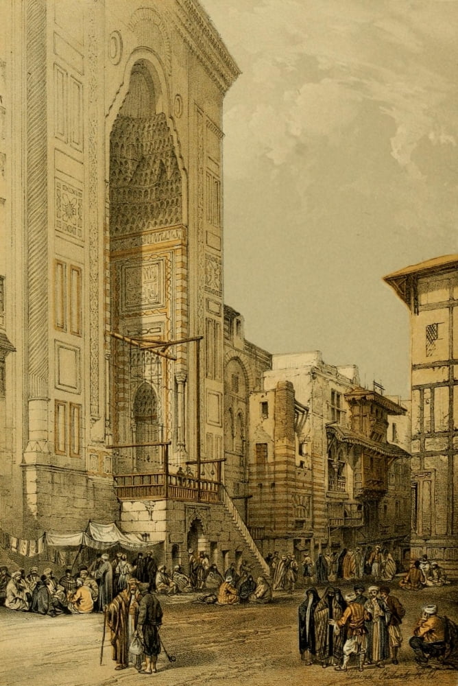 The Holy Land 1855 Grand entrance to the mosque of Sultan Hassan Canvas Art - David Roberts (18 x 24)