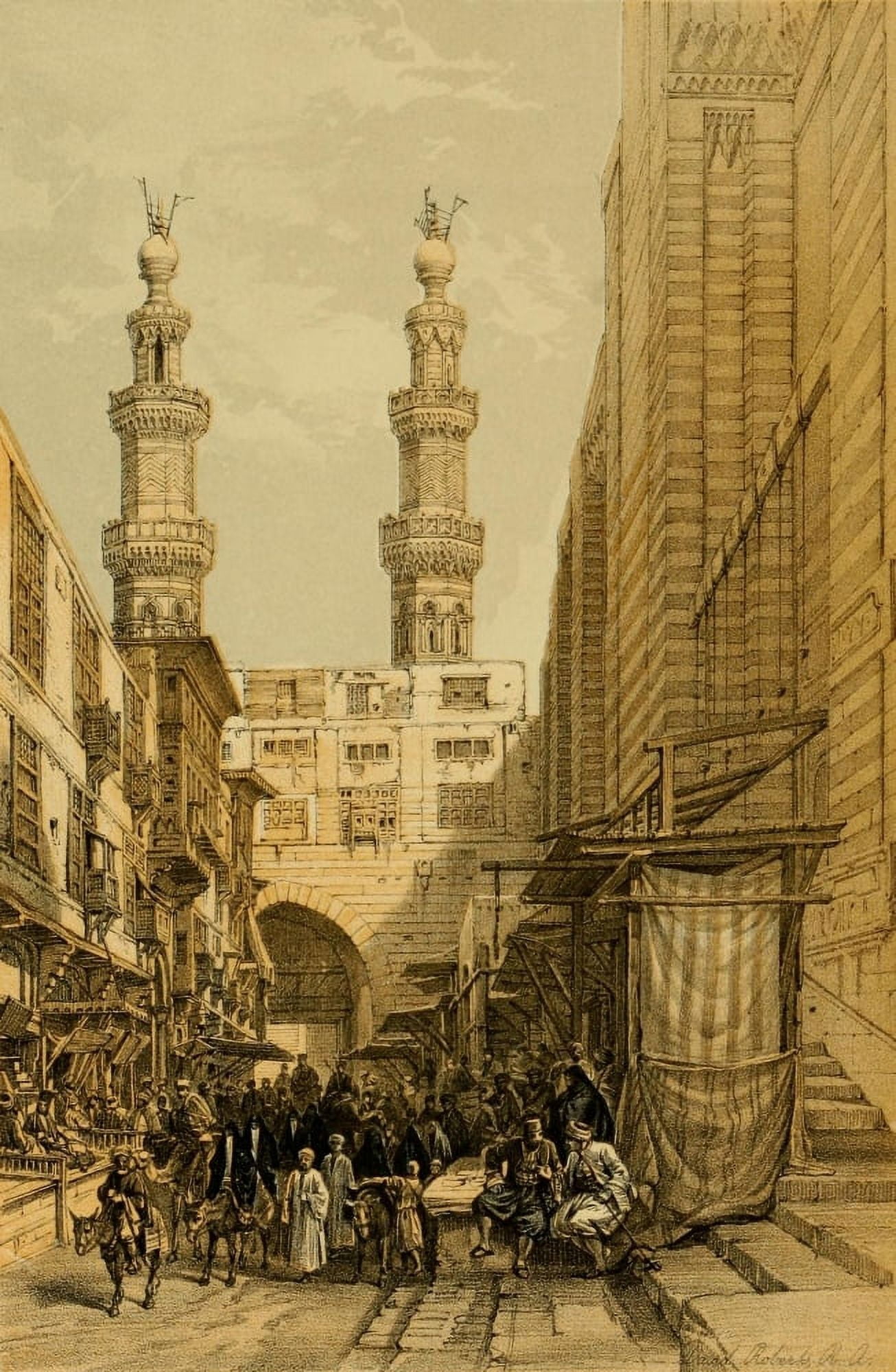 The Holy Land 1855 The Minarets at the Bab Zuweyla Canvas Art - David Roberts (18 x 24)