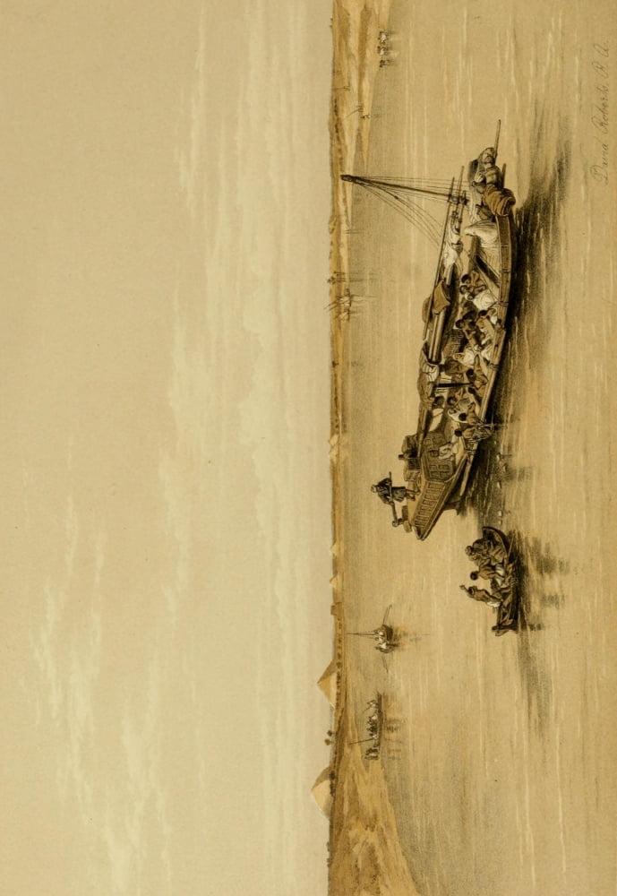 The Holy Land 1855 The Pyramids of Dashour & Sacara with slave-boat in foreground Canvas Art - David Roberts (18 x 24)
