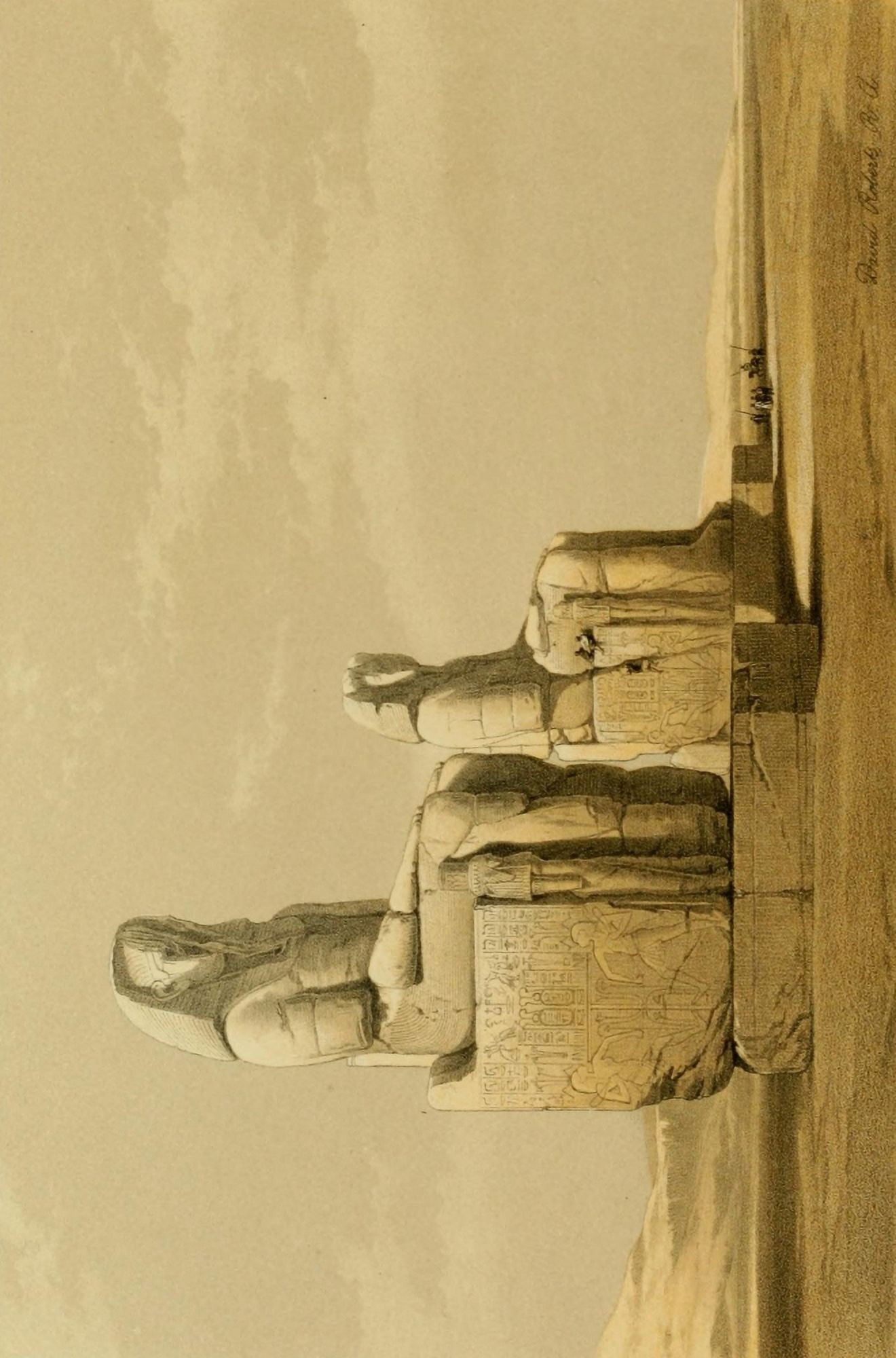 The Holy Land 1855 The colossal statues of Amenoph III at Thebes Canvas Art - David Roberts (18 x 24)