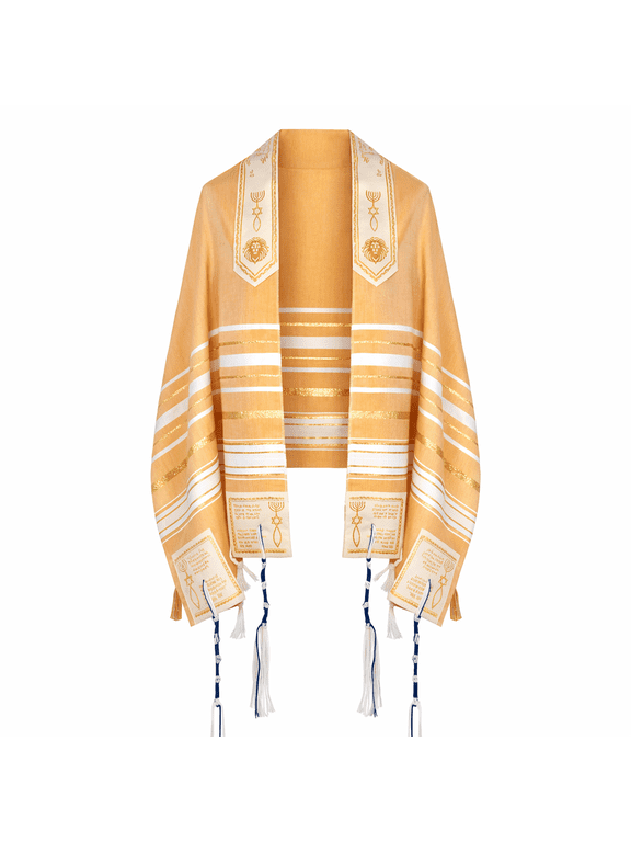 The Holy Promise Prayer Shawl Christian Tallit with Bible Verses & Bag(Beige/Gold)