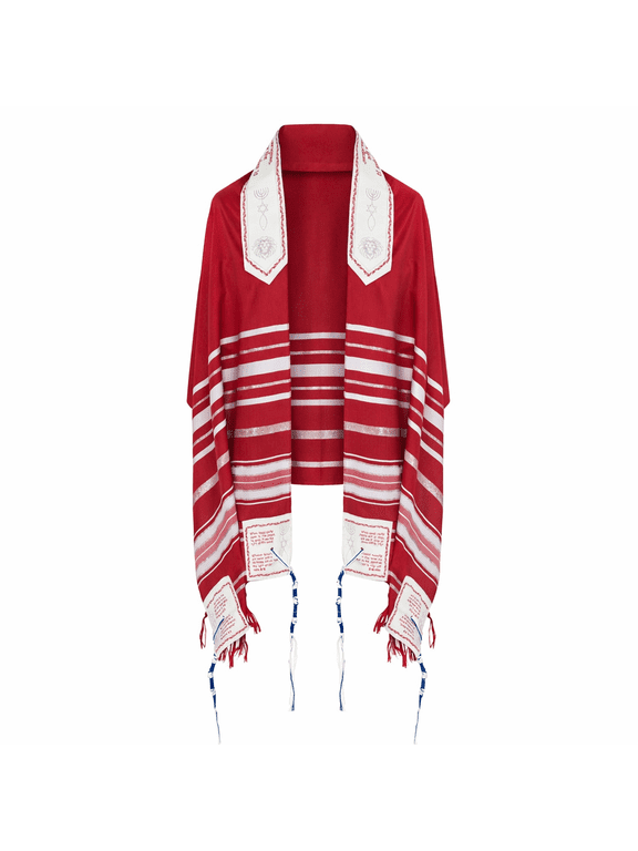 The Holy Promise Prayer Shawl Christian Tallit with Bible Verses & Bag(Red)