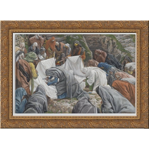 The Holy Virgin Kisses the Face of Jesus Before He is Enshrouded on the Anointing Stone 24x18 Gold Ornate Wood Framed Canvas Art by James Tissot