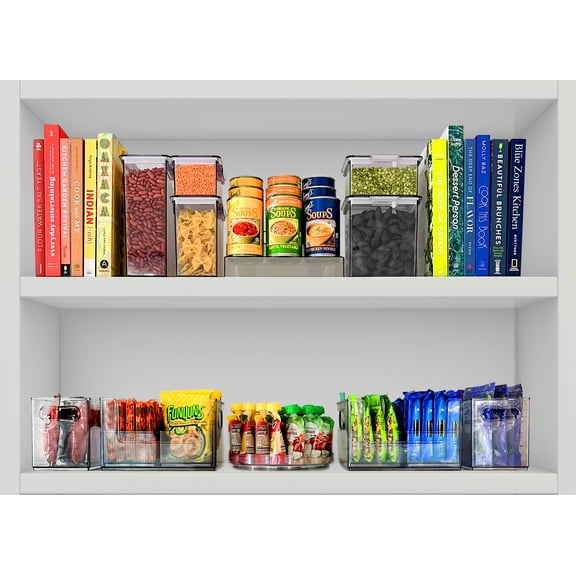 The Home Edit 17 Piece Pantry Edit, Clear Plastic Cabinet Organizer System, 17 piece
