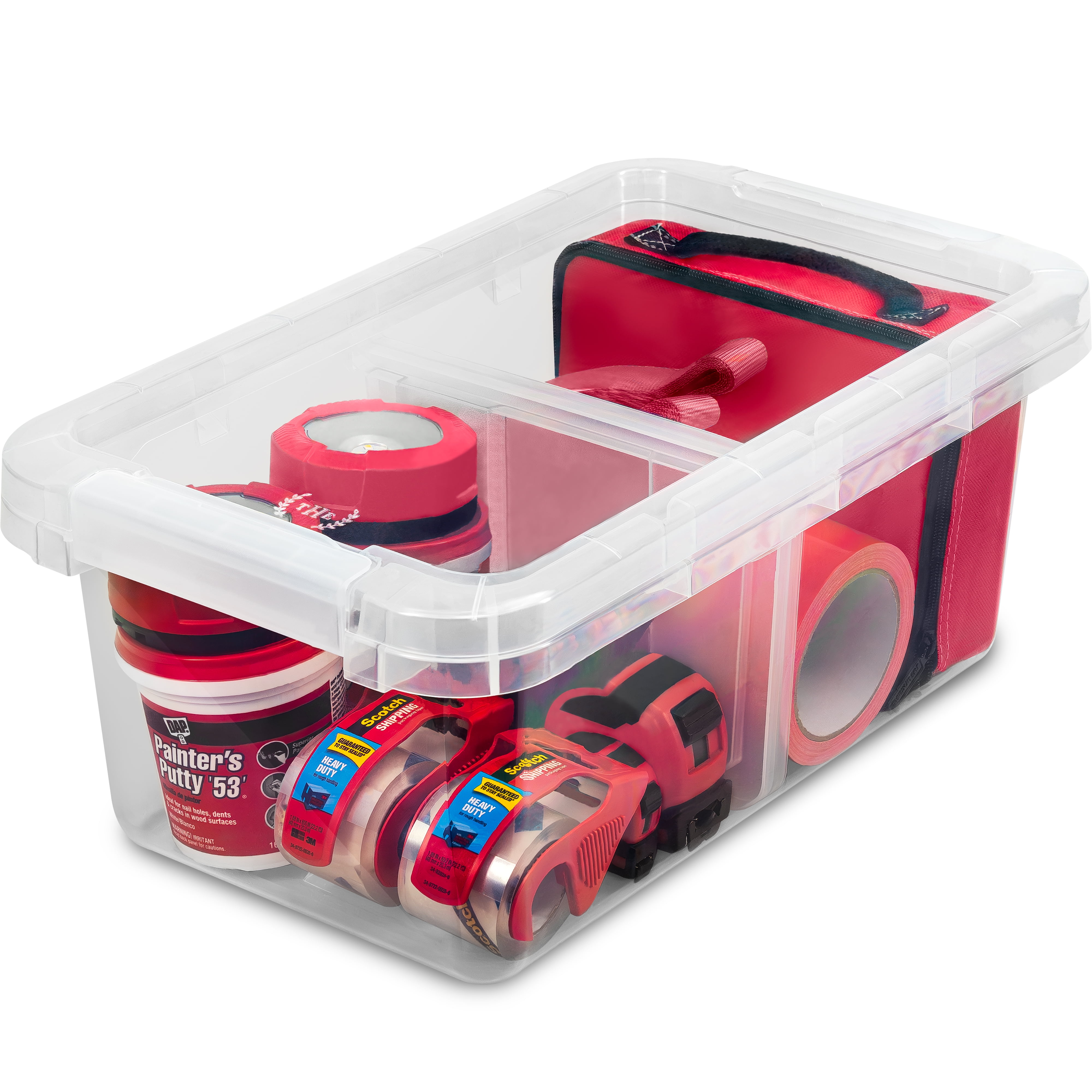 The Home Edit, 17 Quart Clear Storage Bin, Latched Storage Container with Divider