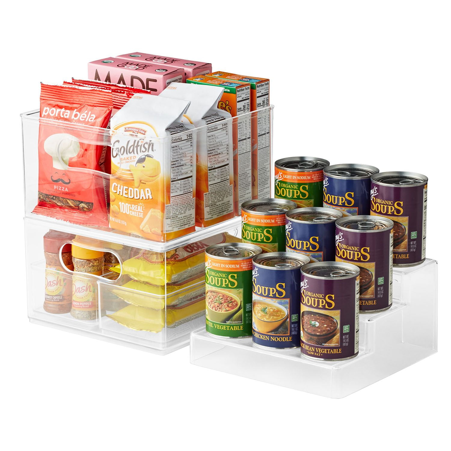 Stackable Pantry Organizer Bins (3 Large and 3 Medium) - Clear Plastic  Storage Container for Home Edit and Cabinet Organizers