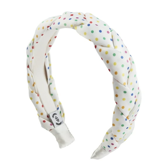 The Home Edit Braided Satin Headband, Rainbow Polka Dot