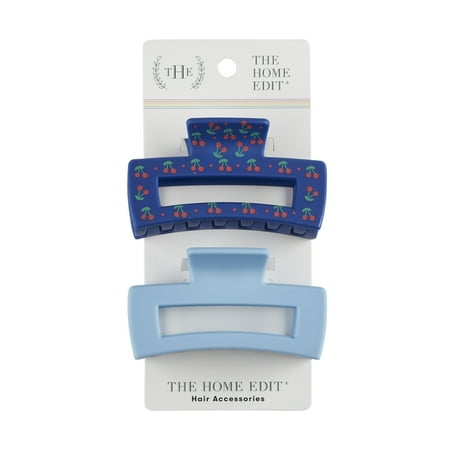 The Home Edit Claw Clips, Light Blue and Cherry Print, 2 Ct