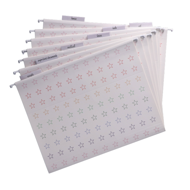 The Home Edit Hanging File Folders, White Oh My Stars, Letter Size, PrePrinted Labels, 7 Count