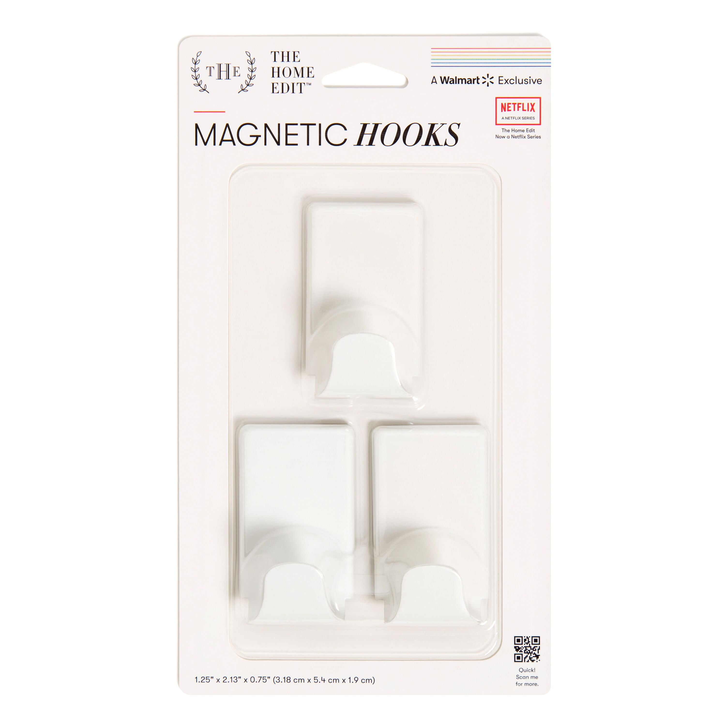 The Home Edit Magnetic Hooks, 3 Count, Metal, White Finish 