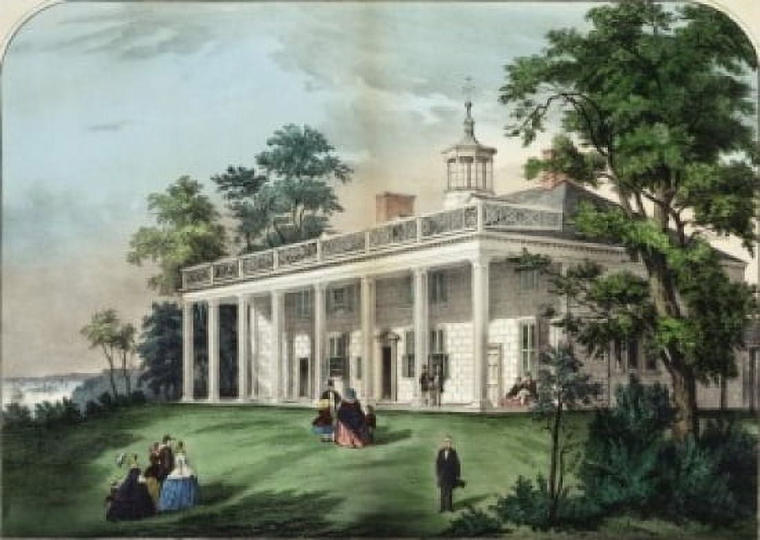 The Home Of Washington Currier & Ives (1834-1907 American) Canvas Art - Currier & Ives (18 x 24)