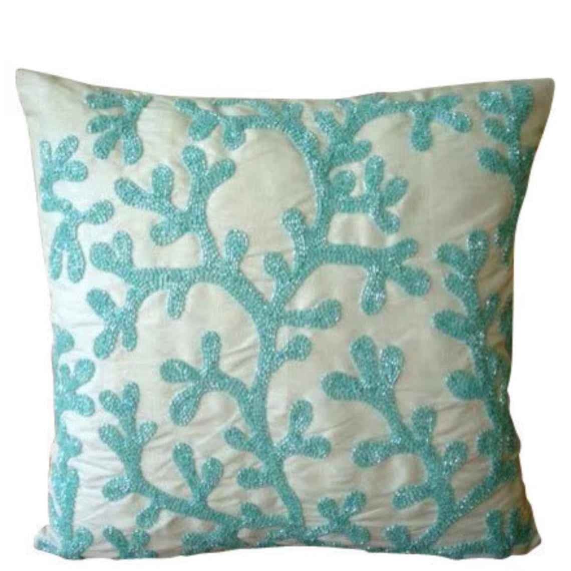 The HomeCentric Fodera Per Cuscino Quadrata In Seta Art - 45x45 Cm, Blu Azzurro, Motivo Francese Toile Nautico, Con Cerniera - 4