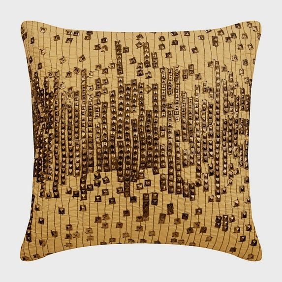 The HomeCentric Beige Pillow Cover, 3D Sequins Abstract Theme Throw Pillow Cover, Pack of 2, 20x20 inch (50x50 cm) Cushion Cover, Striped Decorative Pillow Cover, Square Silk - Antique Gold Bullets