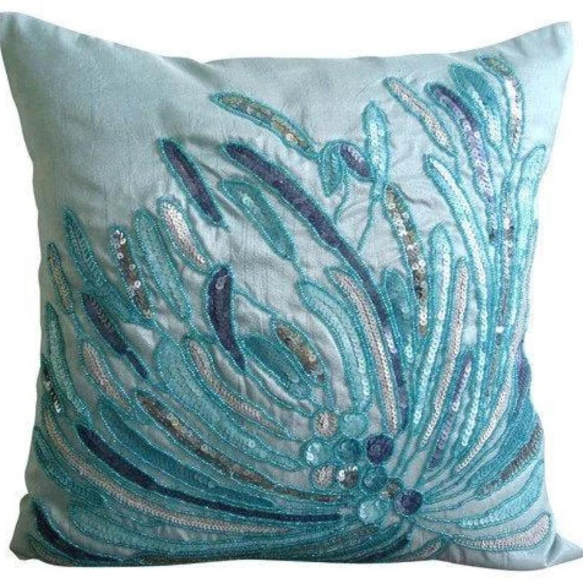 The HomeCentric Blu 60x60 cm Art Silk Federa Divano, Coralli