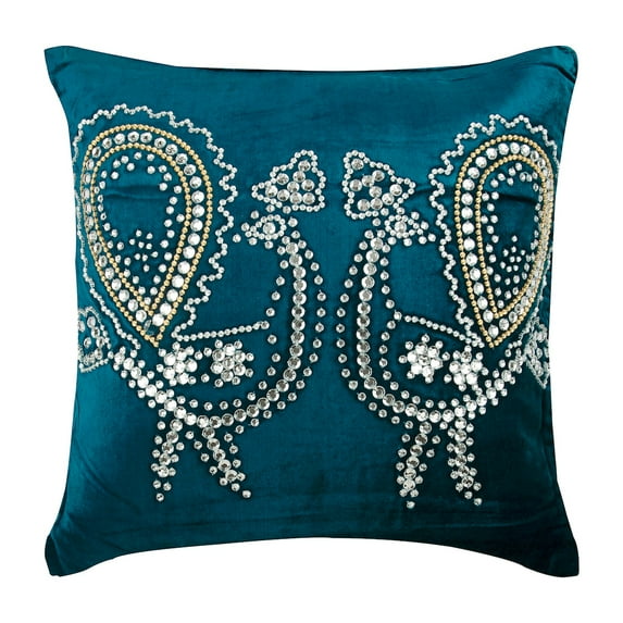 The HomeCentric Blue Throw Pillow Cover Couch Crystal Dancing Peacock Birds Theme Art Pillow Cover Pack of 2 20x20 inch (50x50 cm) PillowCase Floral Decorative Pillow Cover Velvet - Peacock Deco