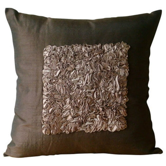 The HomeCentric Brown Pillow Cover Pack of 2, 20x20 inch (50x50 cm) Designer Brown Throw Pillow Cover, Textured Ribbon Centered Throw Pillow Cover, Geometric Pillow Case, Silk - Vintage Chocolate Love