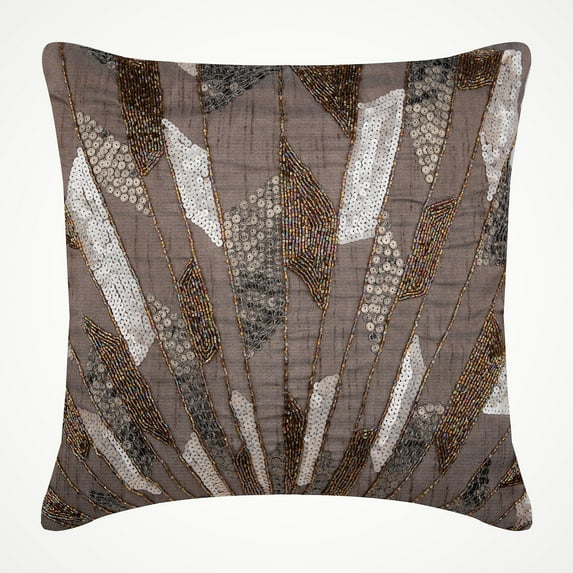 The HomeCentric Brown Pillow Shams Sequins Beaded Sparkly Glitter Pillow Sham Pack of 2 24x24 inch (60x60 cm) Pillow Sham Square Silk Pillow Sham Art Deco Pillow Shams Abstract - Glamorous Streaks