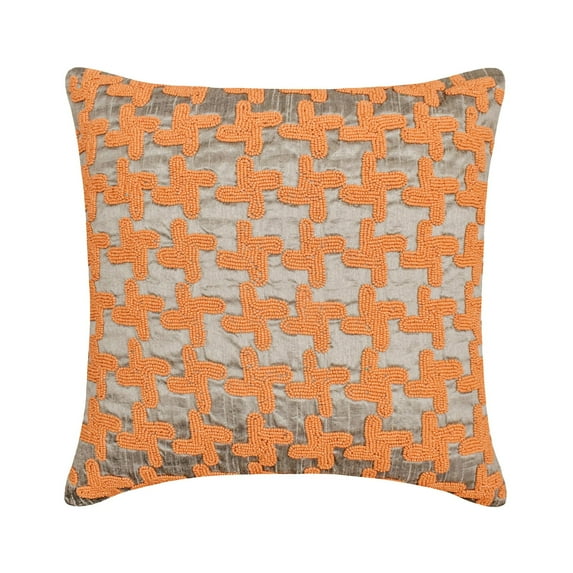 The HomeCentric Cushion Cover Decorative Pillow Covers Pack of 2 12x12 inch (30x30 cm) Orange Silk Throw Pillow Covers Handmade Pillow Covers Geometric Throw Pillow Covers Pillow - Brick on Brick