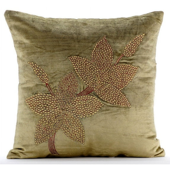 The HomeCentric Cushion Cover For Chair Sage Green Throw Pillow Cover Sage Green Zardozi Flower Ethnic Floral Theme Pillow Cover Pack of 2 20x20 inch (50x50 cm) Pillow Cover Floral - Enlightenment