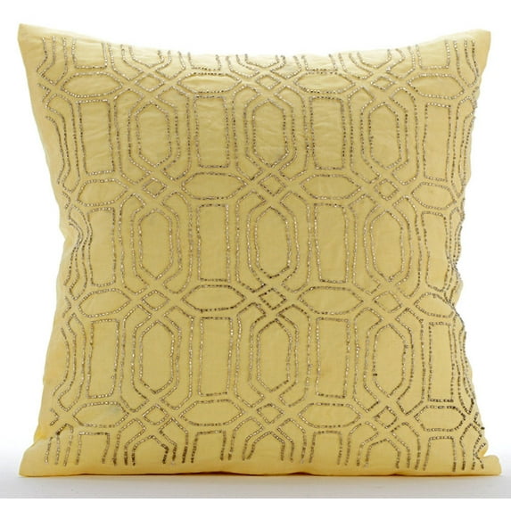 The HomeCentric Cushion Cover For Chair Yellow Pillows Cover Lattice Trellis Pillowcases Pack of 2 14x14 inch (35x35 cm) Pillow Covers Square Cotton Linen Pillowcase Geometric Art Deco - Yellow Palace