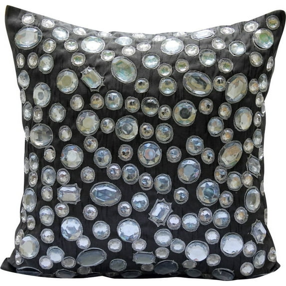 The HomeCentric Cushion Cover For Chair, Toss Pillows, Pillow Covers Pack of 2, 14x14 inch (35x35 cm) Black, Silk Pillow Covers, Handmade Pillow Covers,, Abstract - We Love Bling Bling