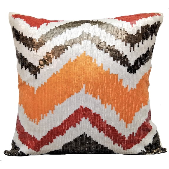 The HomeCentric Cushion Cover For Couch, Toss Pillows, Pillow Covers Pack of 2, 14x14 inch (35x35 cm) Orange, Silk Pillow Covers, Handmade Pillow Covers, Modern, Chevron - Fiery Mountain