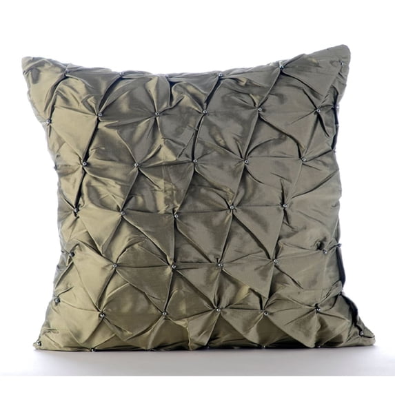 The HomeCentric Cushion Cover For Sofa, Green Cushion Cover, Pintucks Solid Color Pillow Cases, Pack of 2, 14x14 inch (35x35 cm) Pillow Cover, Square Taffeta Pillow Cover, Patchwork - Earthy Texture