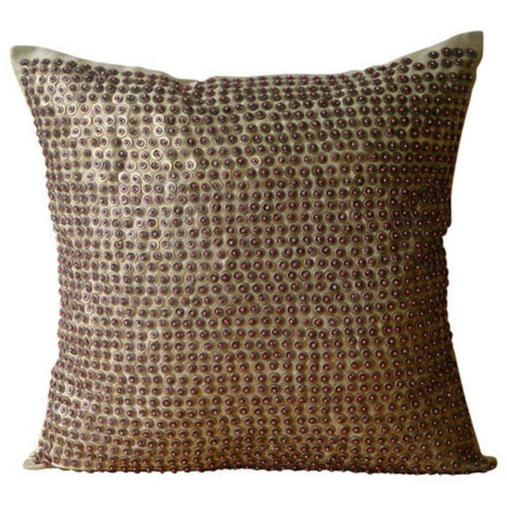 The HomeCentric Cushion Cover, Pack of 2, 22x22 inch (55x55 cm Brown Throw Pillow Cover, Sequins Beaded Dotted Sparkly Glitter Pillow Cover, Art Silk Square Pillowcase, Solid - Metallic Magic