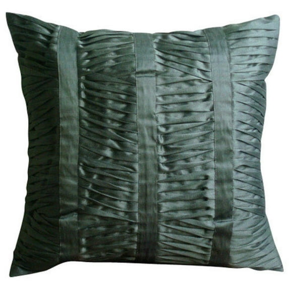 The HomeCentric Cushion Cover Sofa, Dark Grey Throw Pillows Cover, Textured Ruched Pintucks Solid Pillows Cover, Pack of 2, 18x18 inch (45x45 cm) Pillow Case, Square Silk Pillow Covers, - Sonic Waves