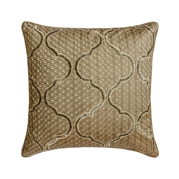 The HomeCentric Cushion Cover Sofa Decorative Beige Pack of 2 12x12 inch (30x30 cm) Throw Pillows Silk Lattice Trellis Embroidery & Beaded Throw Pillows For Sofa Geometric Art Deco Style - Coronal