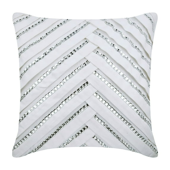 The HomeCentric Cushion Covers, Decorative Pillow Covers Pack of 2, 14x14 inch (35x35 cm) White, Suede Throw Pillow Covers, Handmade Pillow Covers, Striped Pillow Covers, Style - Ice Crystals
