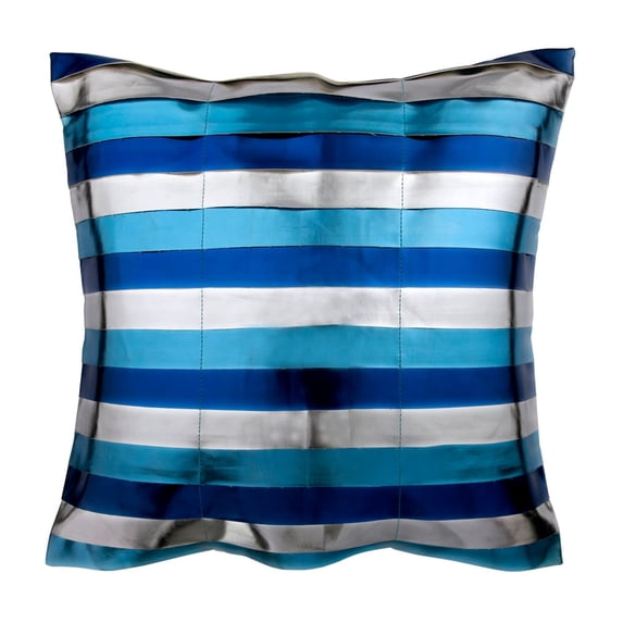 The HomeCentric Cushion Covers, Decorative Striped Blue Pillow Cover, Pack of 2, 14x14 inch (35x35 cm) Faux Leather Pillowcase, Square Metallic Blue Pintucks Throw Pillows Cover, - OMG It's Blue