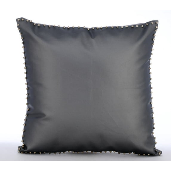 The HomeCentric Cushion Covers For Chairs Pack of 2 22x22 inch (55x55 cm) Pillow Covers Grey Pillow Cases Metallic Spikes Bordered Pillows Cover Faux Leather Square Pillow Covers Solid - Silent Night