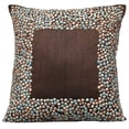 thumbnail image 1 of The HomeCentric Cushion Covers For Couch Pillow Covers Pack of 2 18x18 inch (45x45 cm) Brown Silk Throw Pillow Covers Handmade Pillow Covers Bordered Throw Pillow Covers Traditional - Brown Around, 1 of 2