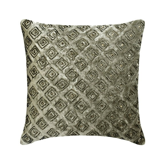 The HomeCentric Cushion Covers, Grey Pack of 2, 26x26 inch (65x65 cm) Euro Shams, Velvet Beaded Euro Shams For Sofa, Geometric Pattern Modern Style Easter - Chromium