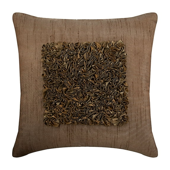 The HomeCentric Cushion Covers Light Brown Pillow Shams Textured Ribbon Pillow Sham Pack of 2 24x24 inch (60x60 cm) Pillow Sham Square Silk Pillow Sham Pillow Shams Solid - Vintage Champagne Brown