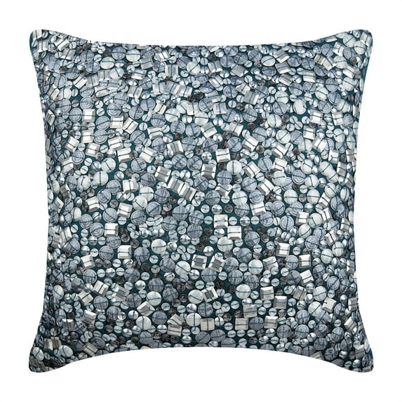 The HomeCentric Cushion Covers, Teal Blue Shams, 3D Metallic Sequins Abstract Glitter Pillow Sham, Pack of 2, 24x24 inch (60x60 cm) Pillow Shams, Square Silk Pillow Shams, - Antique Silver Treasure