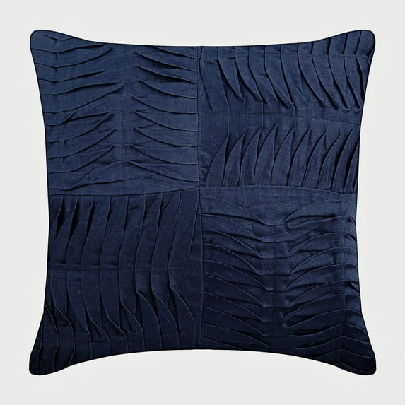 The HomeCentric Cushion Covers Throw Pillow Covers Pack of 2 22x22 inch (55x55 cm) Navy Blue Textured Pintucks Solid Color Pillow Cases Cotton Linen Square Throw Pillow Covers Patchwork - Navy Knight