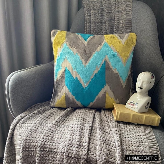 The HomeCentric Decorative Blue 18"x18" (45x45 cm) Throw Pillows, Velvet Chevron Throw Pillows For Couch, Abstract Pattern Modern Style - Cordelia