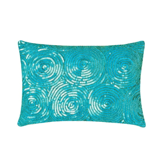 The HomeCentric Decorative Blue Pack of 2, 12"x18" (30x45 cm) Lumbar Pillow Cover, Silk Beaded & Sequins Oblong Pillow, Geometric Pattern Modern Style - All Eyes on Aqua