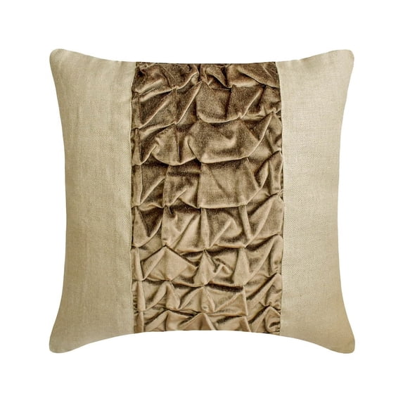 The HomeCentric Decorative Brown Pack of 2, 14"x14" (35x35 cm) Pillow Covers, Velvet & Linen Textured, Velvet Knot & Patchwork Throw Pillows For Sofa, Patchwork Modern Style - Velvet Knottingham