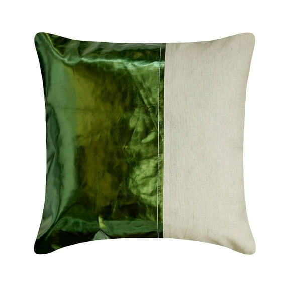 The HomeCentric Decorative Green Pack of 2, 16"x16" (40x40 cm) Throw Pillows, Faux Leather & Linen Patchwork Throw Pillows For Couch, Solid Pattern Modern Style Easter - Better Half Green