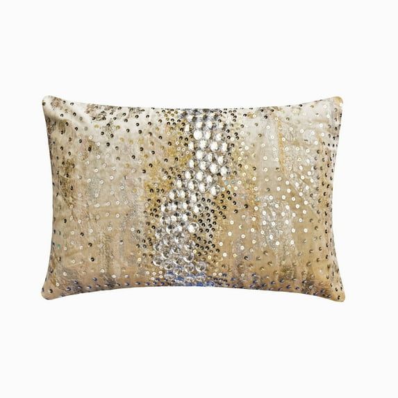 The HomeCentric Decorative Ivory & Gold Pack of 2, 12"x14" (30x35 cm) Lumbar Pillow Cover, Velvet Foil & Crystal Embroidery Oblong Pillow, Abstract Pattern Modern Style - Crisiant