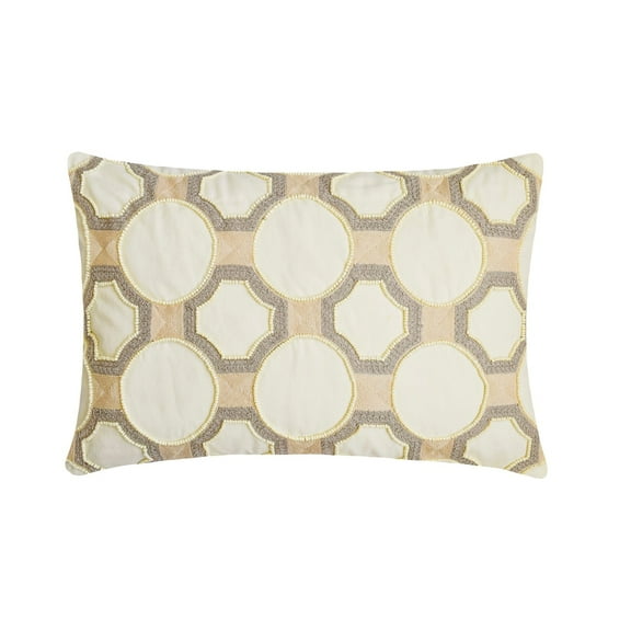 The HomeCentric Decorative Lumbar Pillow Cover Ivory 12"x16" (30x40 cm) Cotton Linen Embroidery, Handmade, Pearl Oblong Pillow Cover, Geometric Contemporary Style - Penina