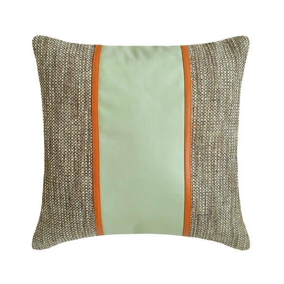 The HomeCentric Decorative Mint Green & Grey Pack of 2, 16"x16" (40x40 cm) Throw Pillows, Jute & Faux Leather Faux Leather Tape Throw Pillows For Couch, Patchwork Modern Style Easter - Mint Fresh