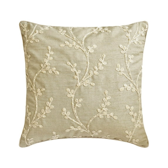 The HomeCentric Decorative Pillow Covers Beige 26"x26" (65x65 cm) Cotton Linen Floral, Pearl, Embroidery & Pearls Cushion Covers For Sofa, Floral Contemporary Style - Ivy Elegance