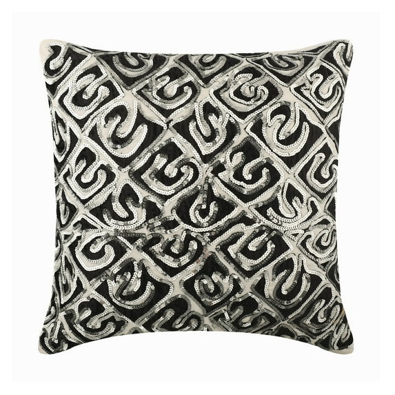 The HomeCentric Decorative Pillow Covers, Black Pack of 2, 16"x16" (40x40 cm) Cushion Cover, Velvet & Linen Applique Throw Pillow Cover For Sofa, Abstract Pattern Modern Style Easter - Maze Night